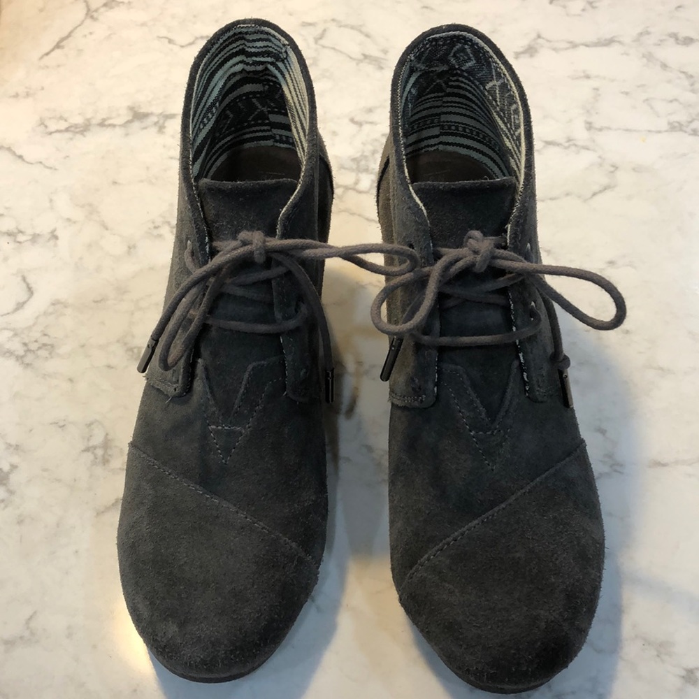 Grey Toms bootie wedges size 8.5